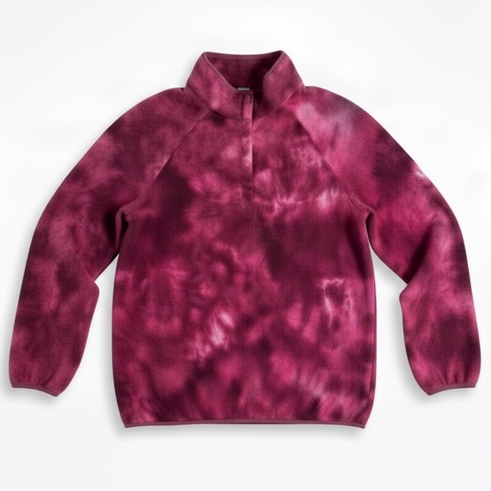 Te Verde Tie Dye Fleece Pullover Snap Collar Cozy Lounge Travel Berry Pink L